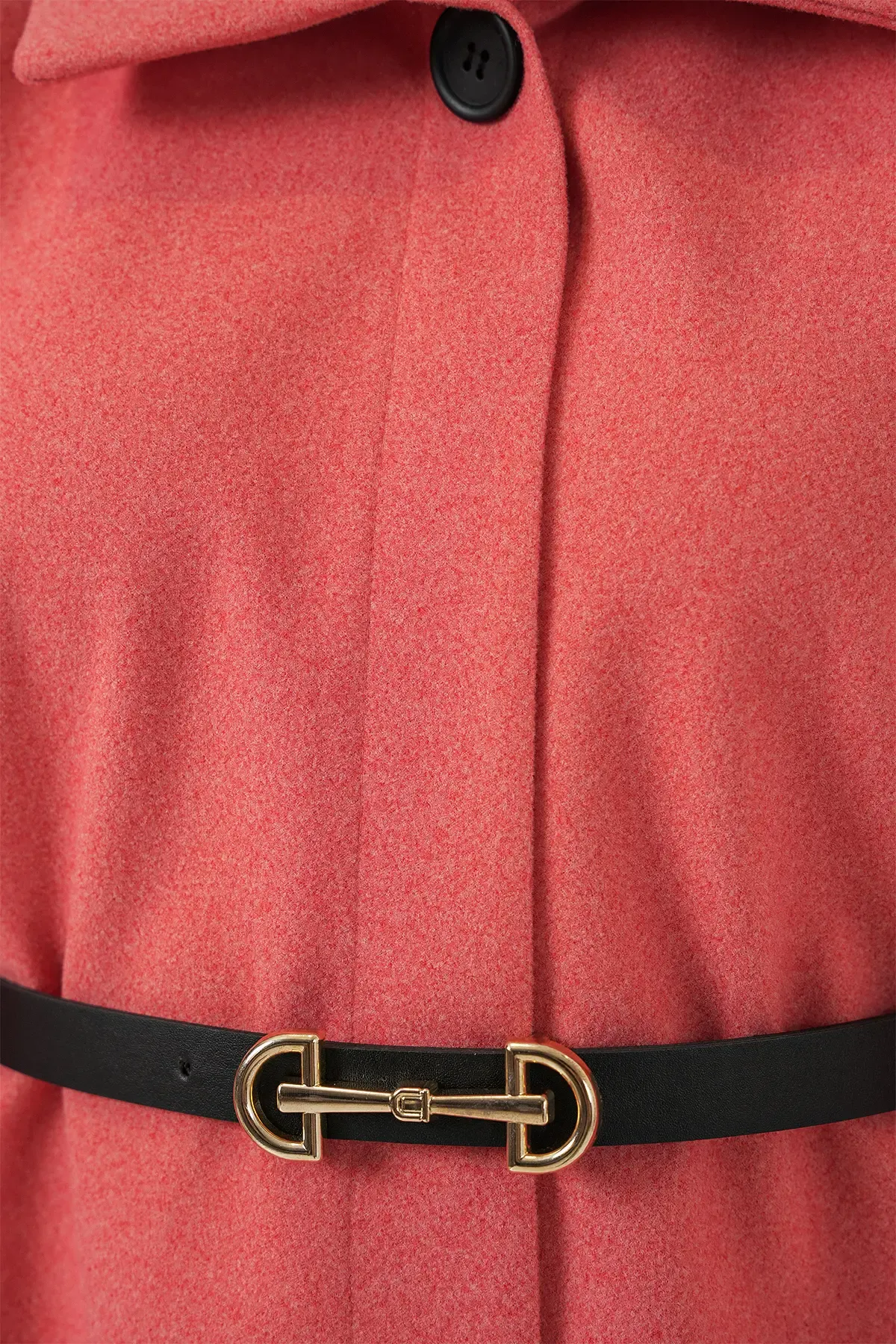 Kadın Kemerli Kaşe Panço 9170 - Somon