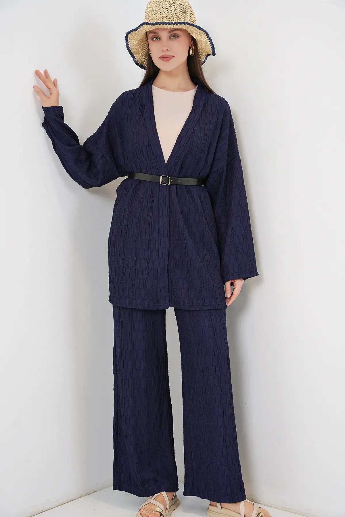 Kadın Kimono Pantolon İkili Takım 30078 - Lacivert