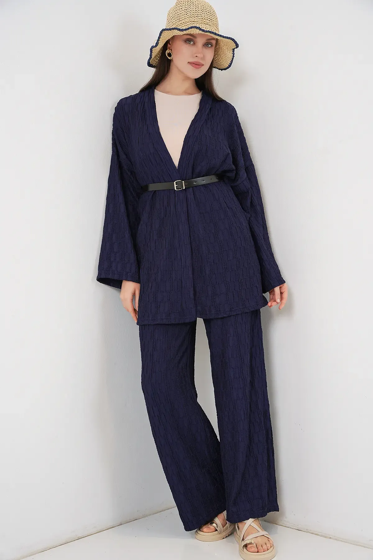 Kadın Kimono Pantolon İkili Takım 30078 - Lacivert