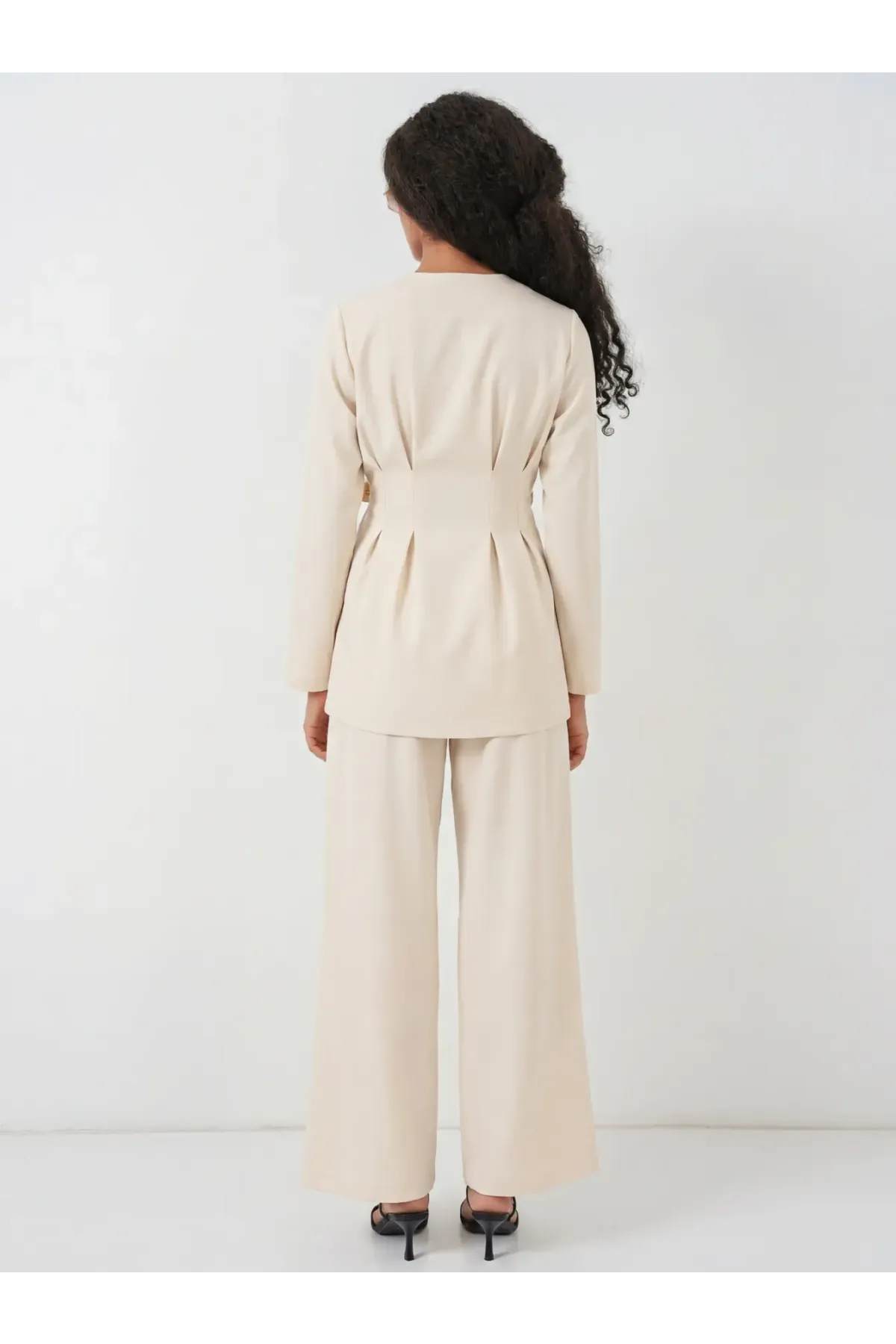 Kadın Kimono Pantolon Kumaş Takım 30054 - Bej
