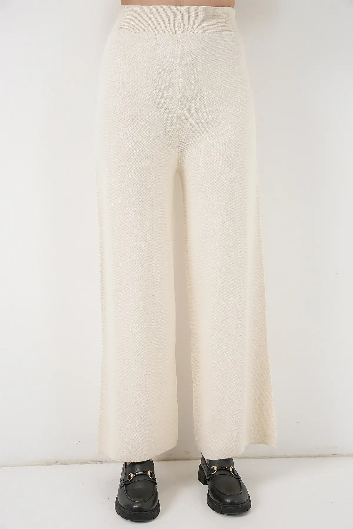 Kadın Nakışlı Triko Hırka Pantolon İkili Takım 15963 - Ekru