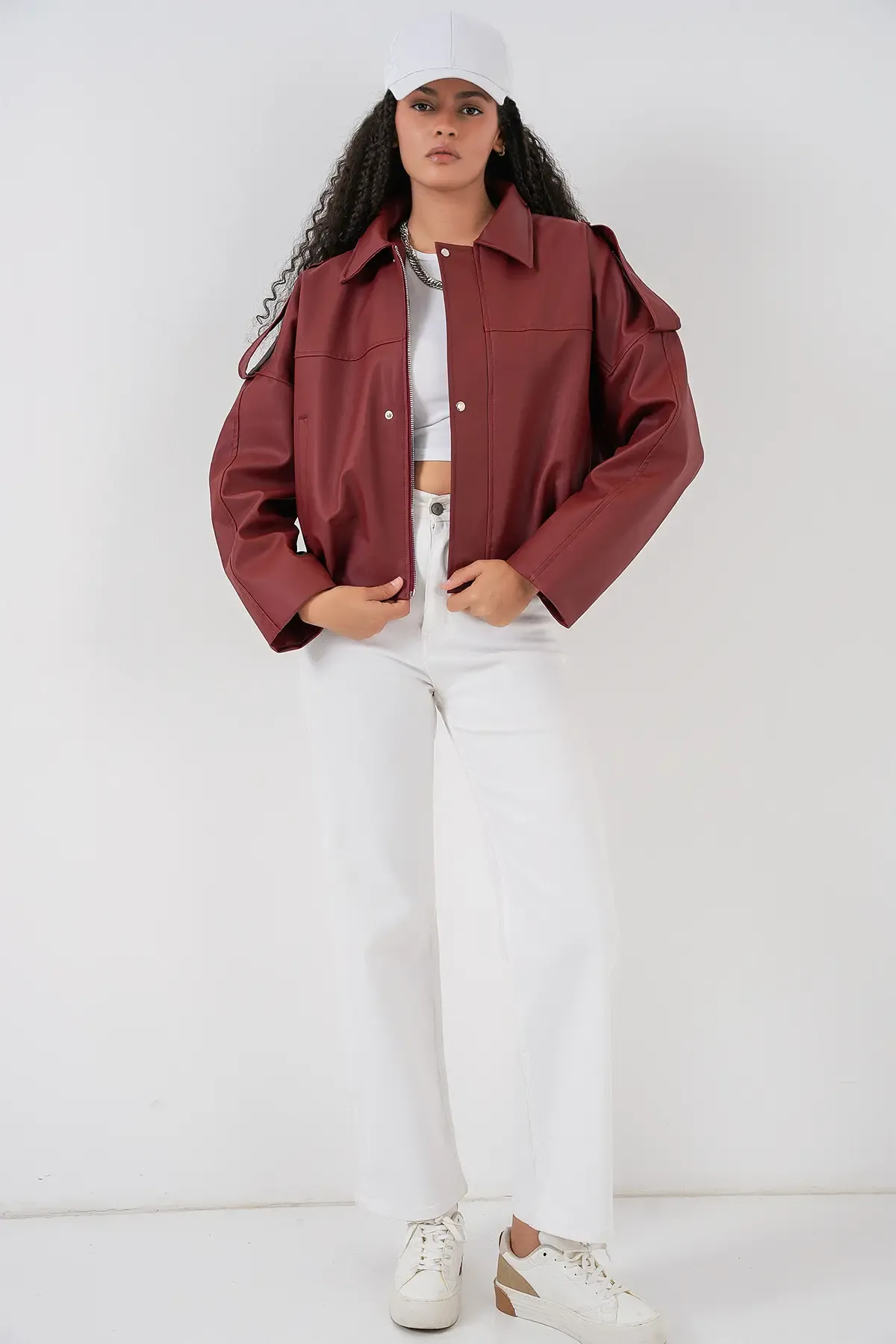 Kadın Oversize Deri Ceket 1055 - Kiremit