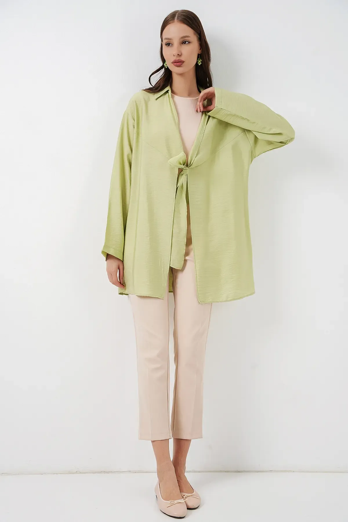 Kadın Salaş Bağcıklı Kimono 5981 - E.Yeşil