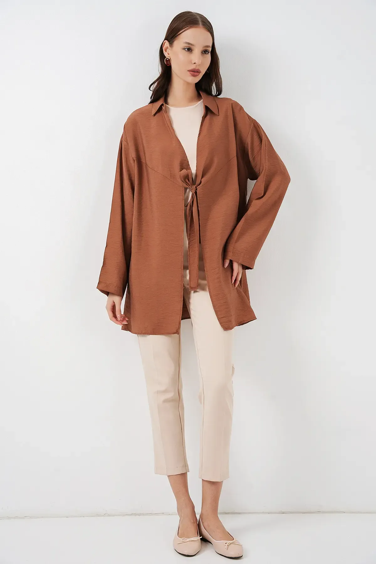 Kadın Salaş Bağcıklı Kimono 5981 - Taba