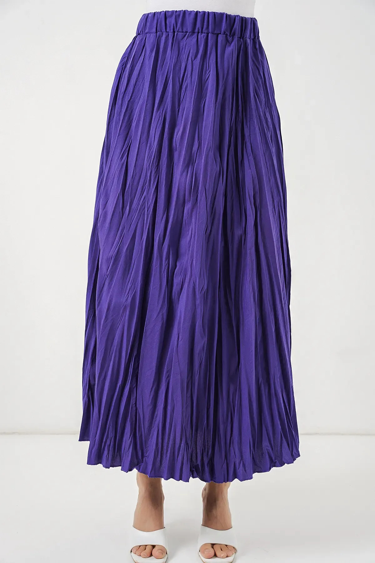 Kadın Uzun Kırışık Etek 8042 - Mor
