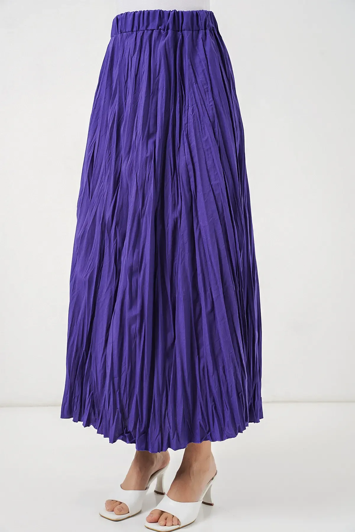 Kadın Uzun Kırışık Etek 8042 - Mor