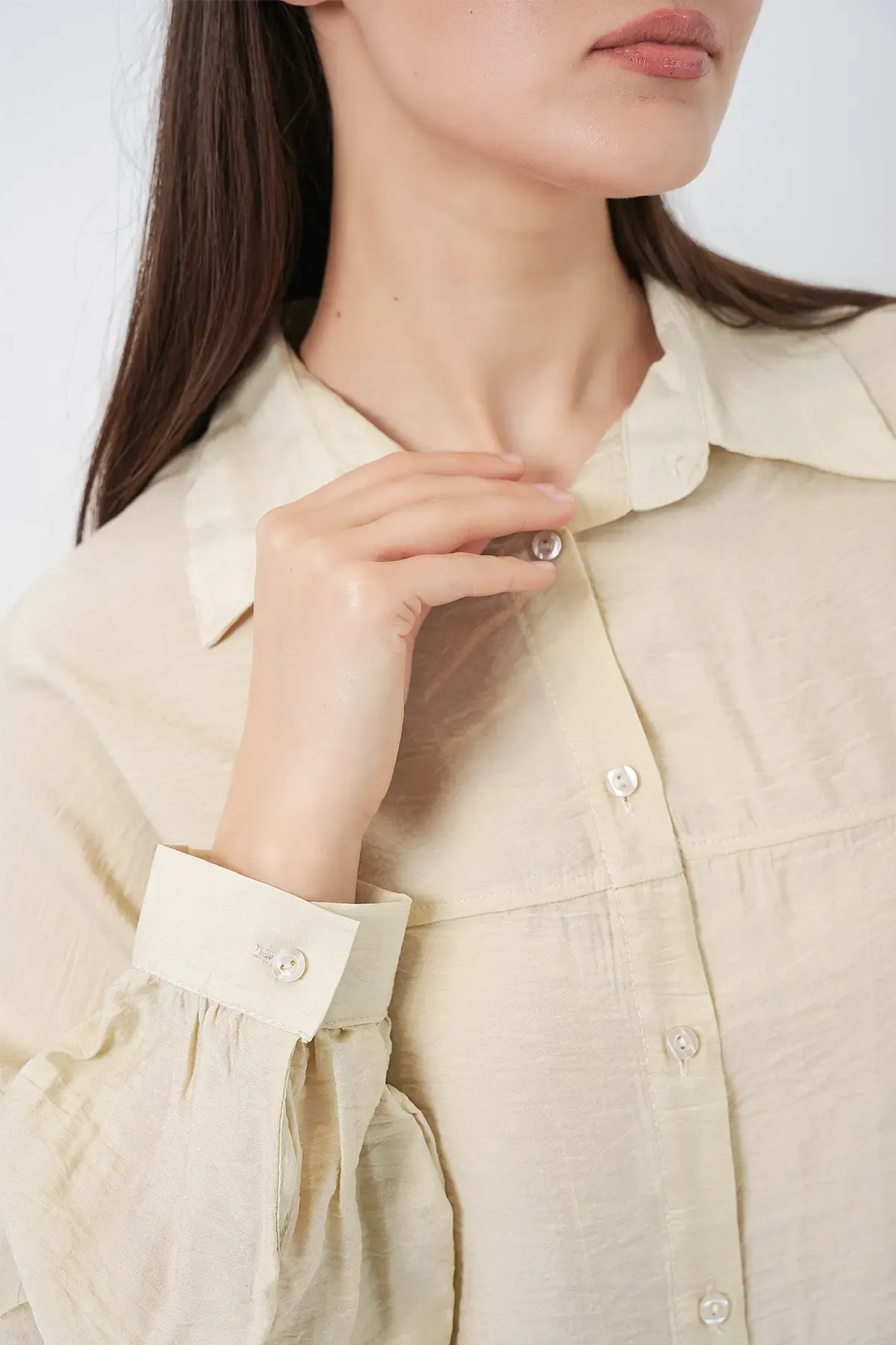 Kadın Uzun Oversize Gömlek 5965 - Ekru