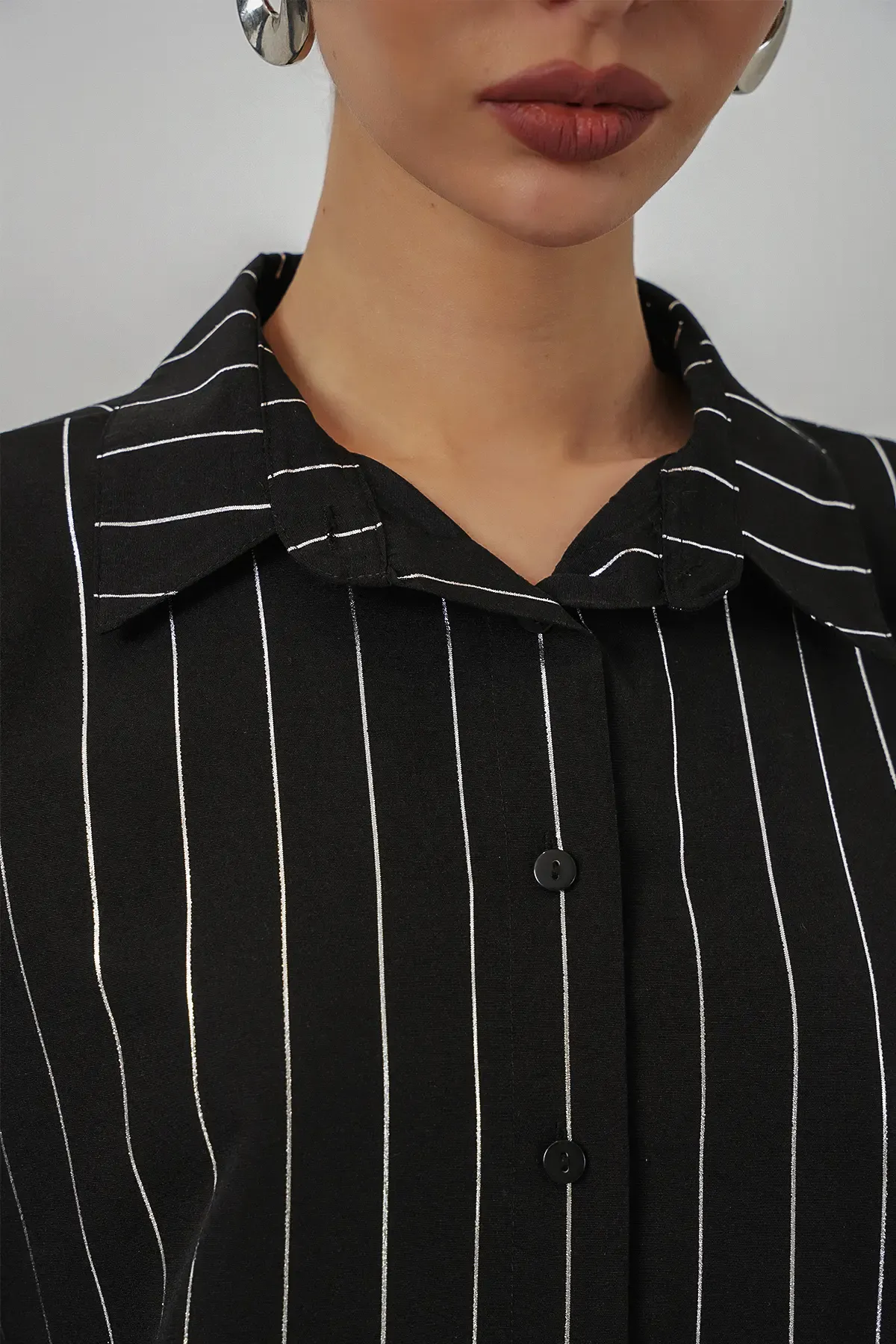 Kadın Varak Desenli Gömlek 20253 - A.Siyah