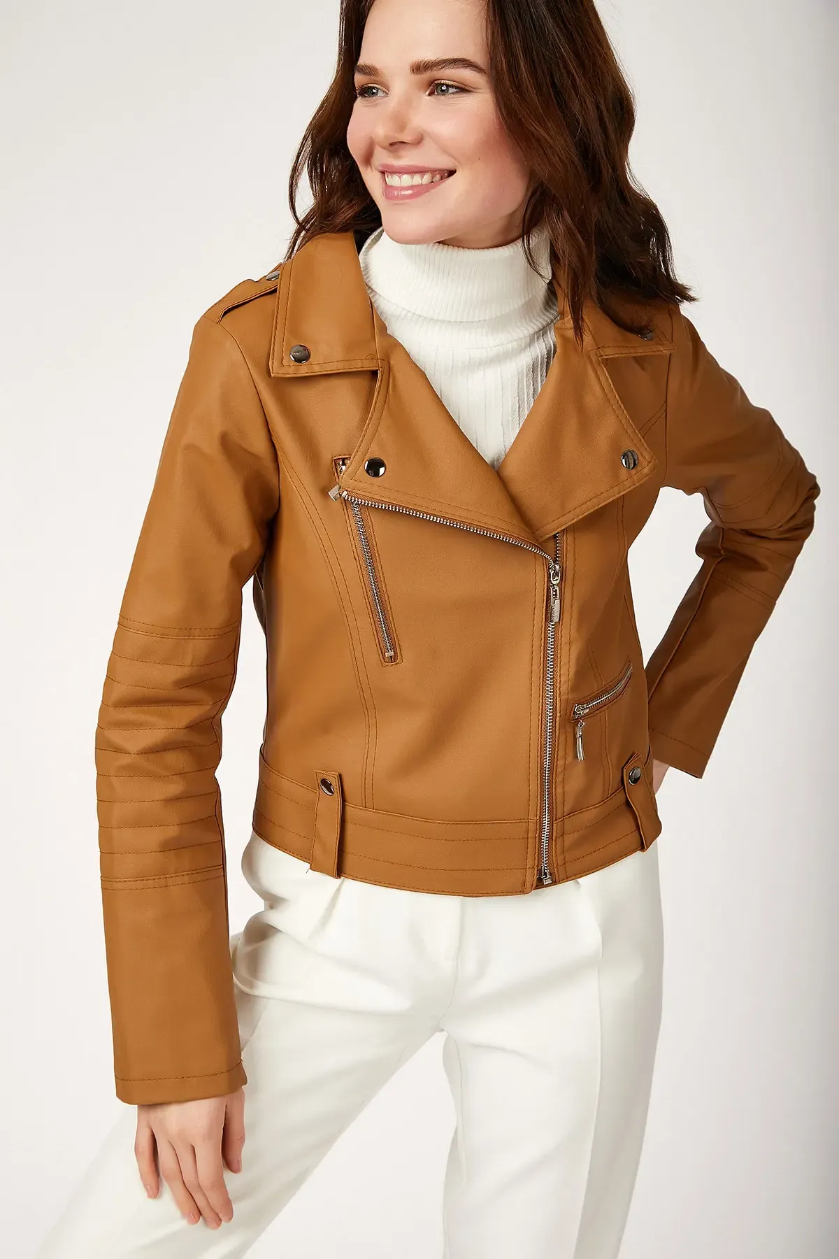 1025 Biker Ceket - Camel