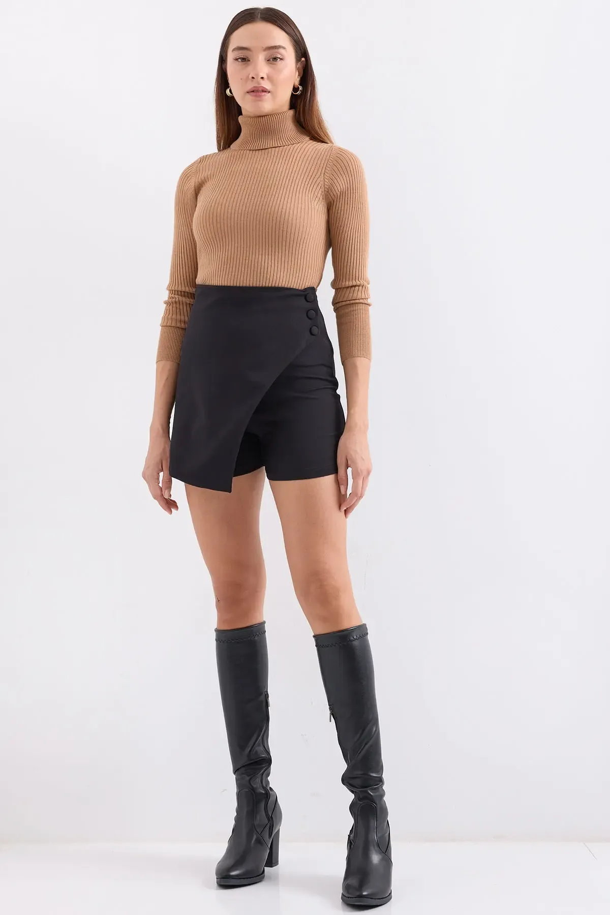 10311 Balıkçı Yaka Triko Kazak - Bej