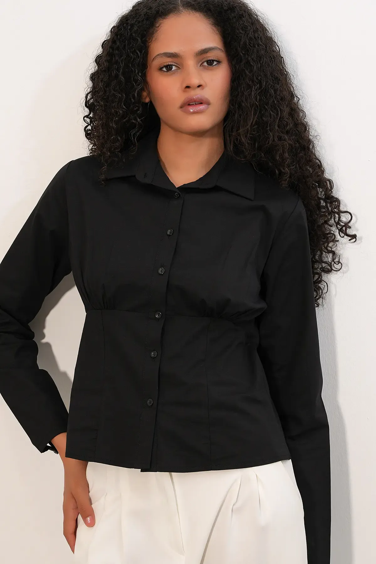 20231 Slim Fit Poplin Gömlek - Siyah