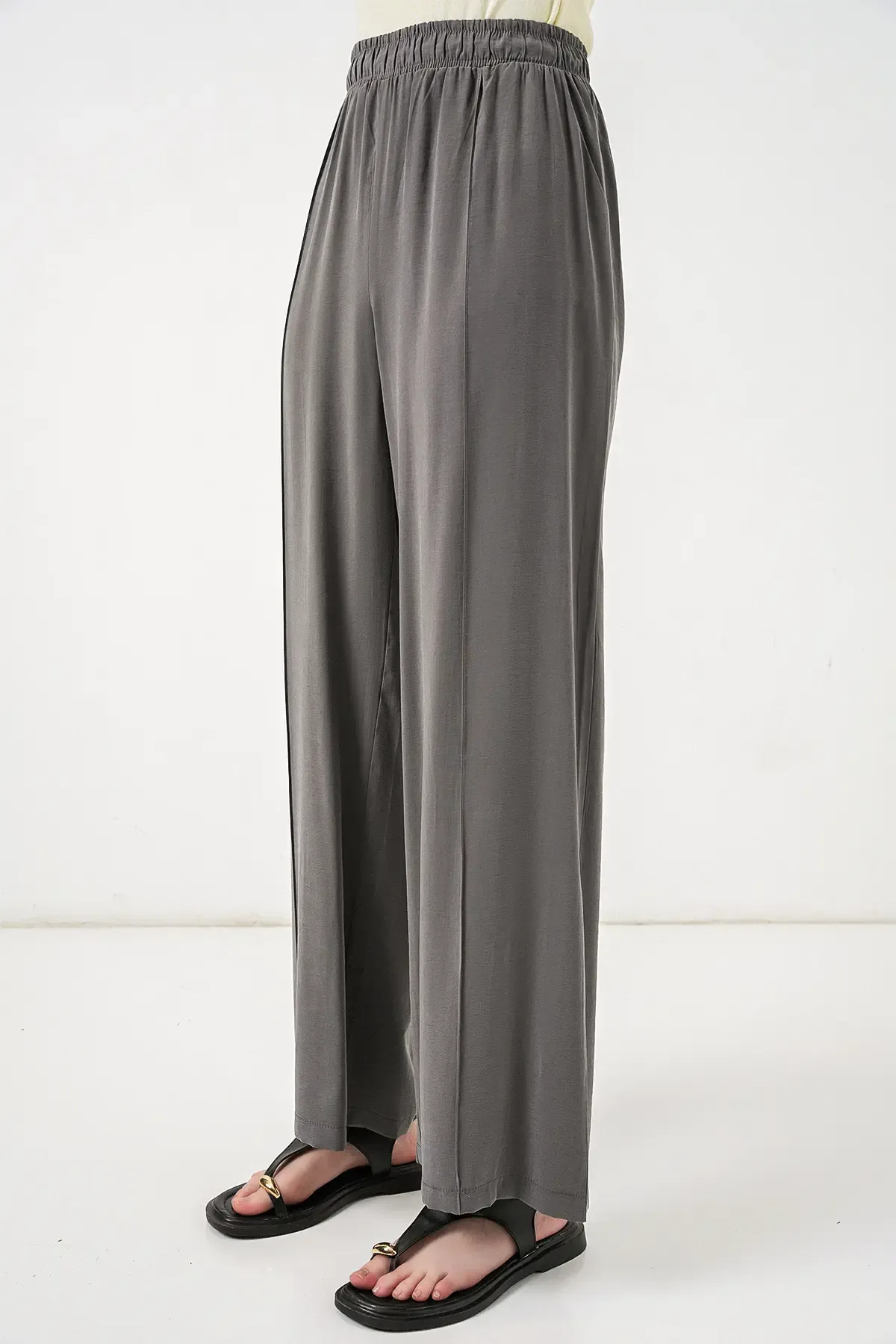 Kadın Beli Lastikli Bol Paça Pantolon 30087 - Antrasit