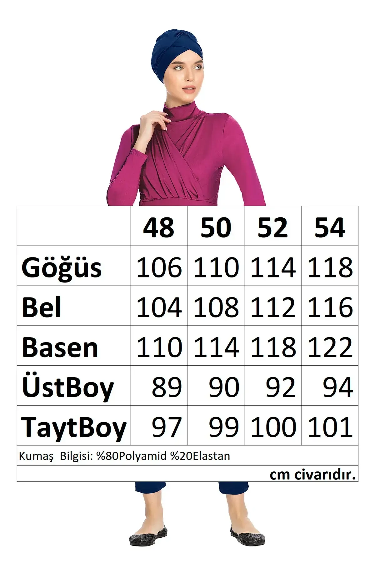 Kadın Büyük Beden Tesettür Mürdüm Uzun Kollu Tam Kapalı Taytlı Likralı Elbise Mayo HZL24S-AR1285