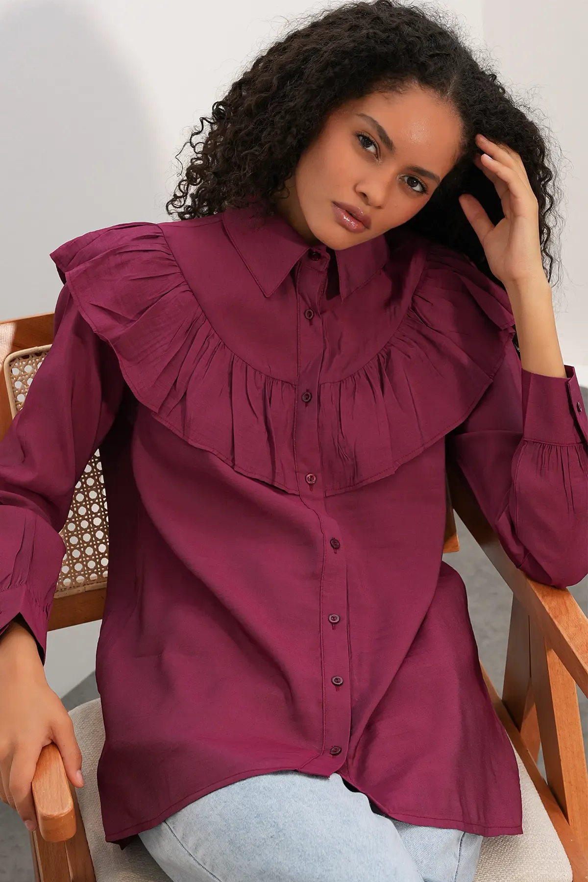 Kadın Fırfır Detaylı Gömlek Tunik 5994 - Bordo
