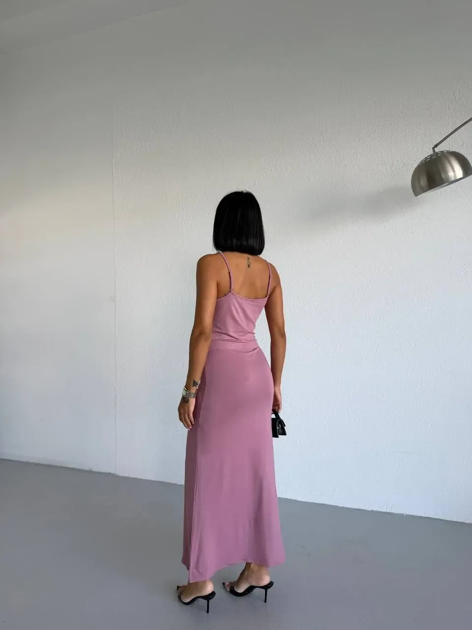 Kadın Gül Kurusu Ayarlanabilir Askılı Midi Boy Elbise HZL25S-FRY122921