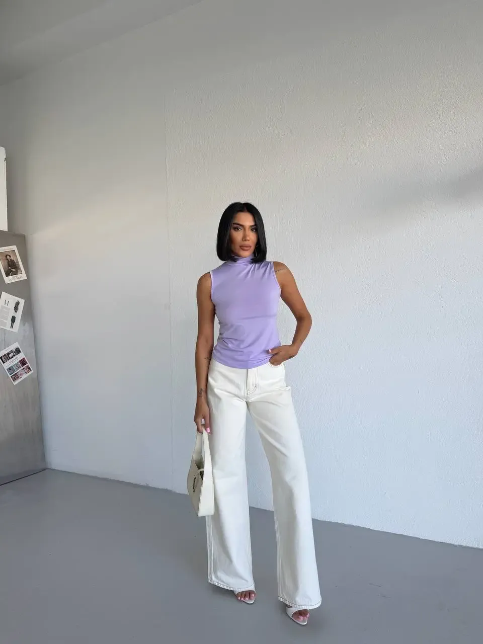 Kadın Lila Balıkçı Yaka Sıfır Kol Sandy Crop Bluz HZL26S-FRY123931