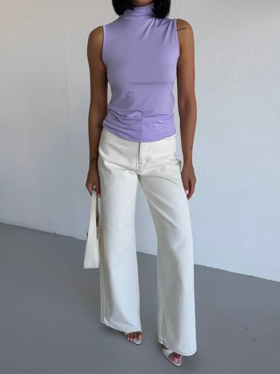 Kadın Lila Balıkçı Yaka Sıfır Kol Sandy Crop Bluz HZL26S-FRY123931