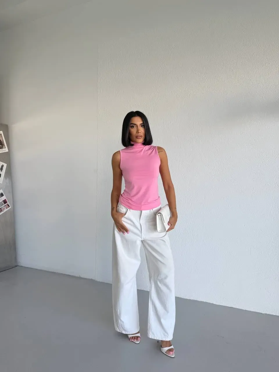 Kadın Pembe Balıkçı Yaka Sıfır Kol Sandy Crop Bluz HZL26S-FRY123931
