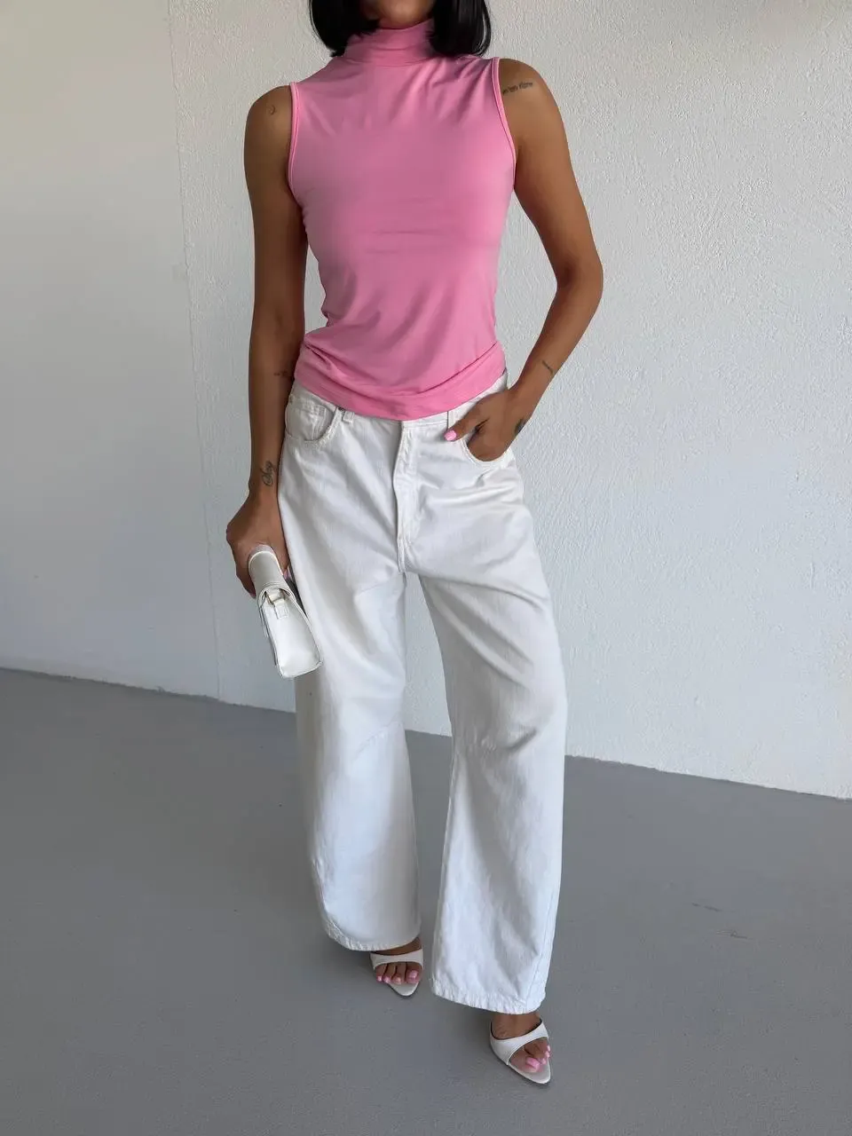 Kadın Pembe Balıkçı Yaka Sıfır Kol Sandy Crop Bluz HZL26S-FRY123931