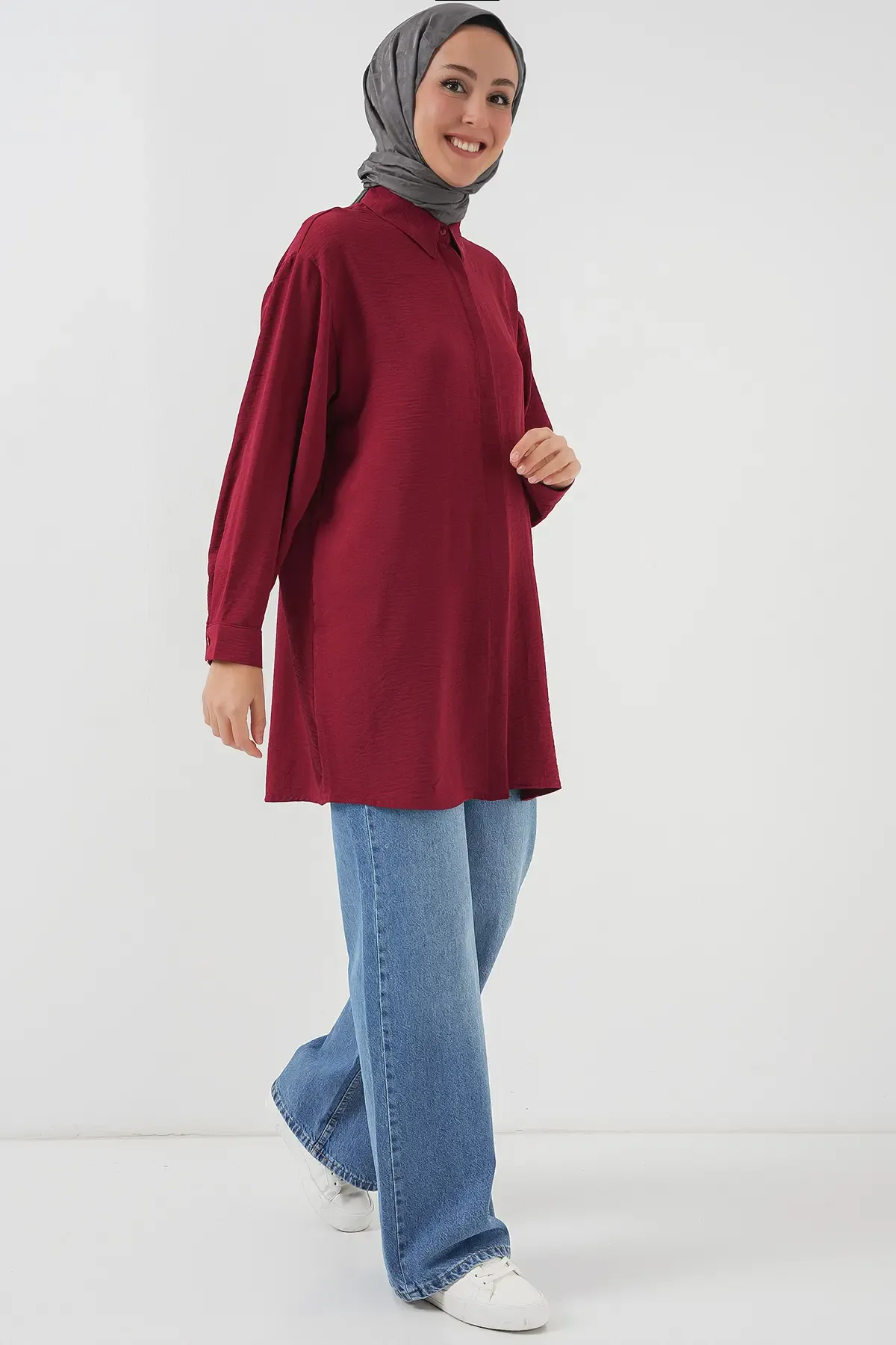 Kadın Uzun Gömlek Tunik 5945 - Bordo