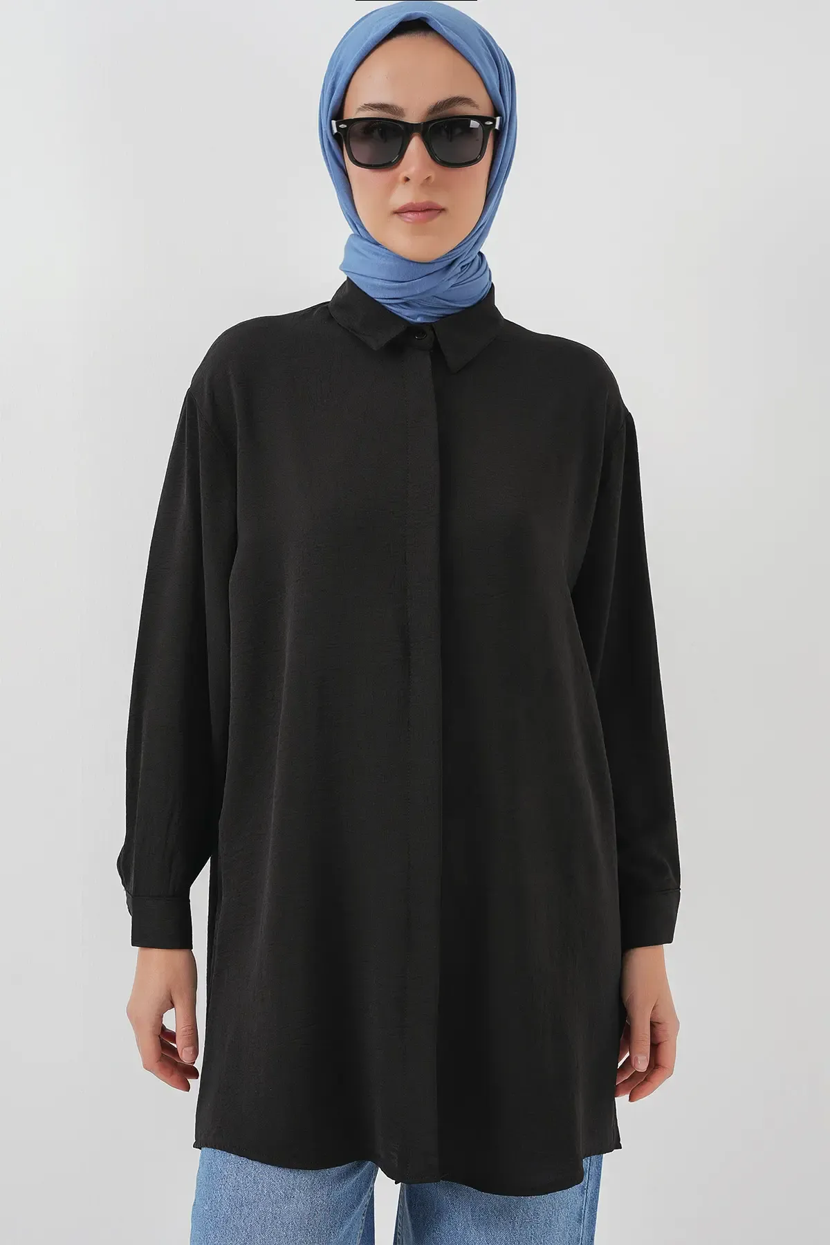 Kadın Uzun Gömlek Tunik 5945 - Siyah