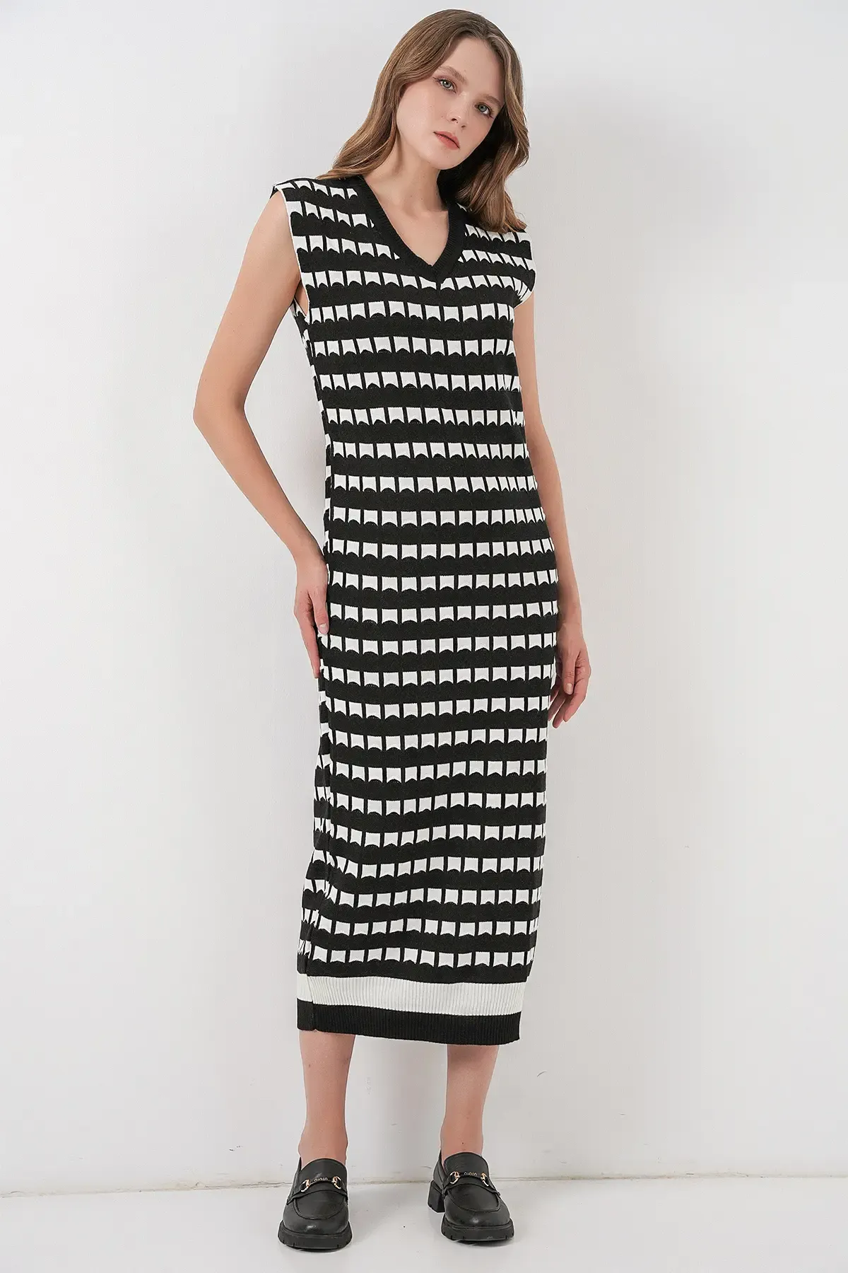 Kadın Uzun Triko Süveter 15961 - D. Siyah