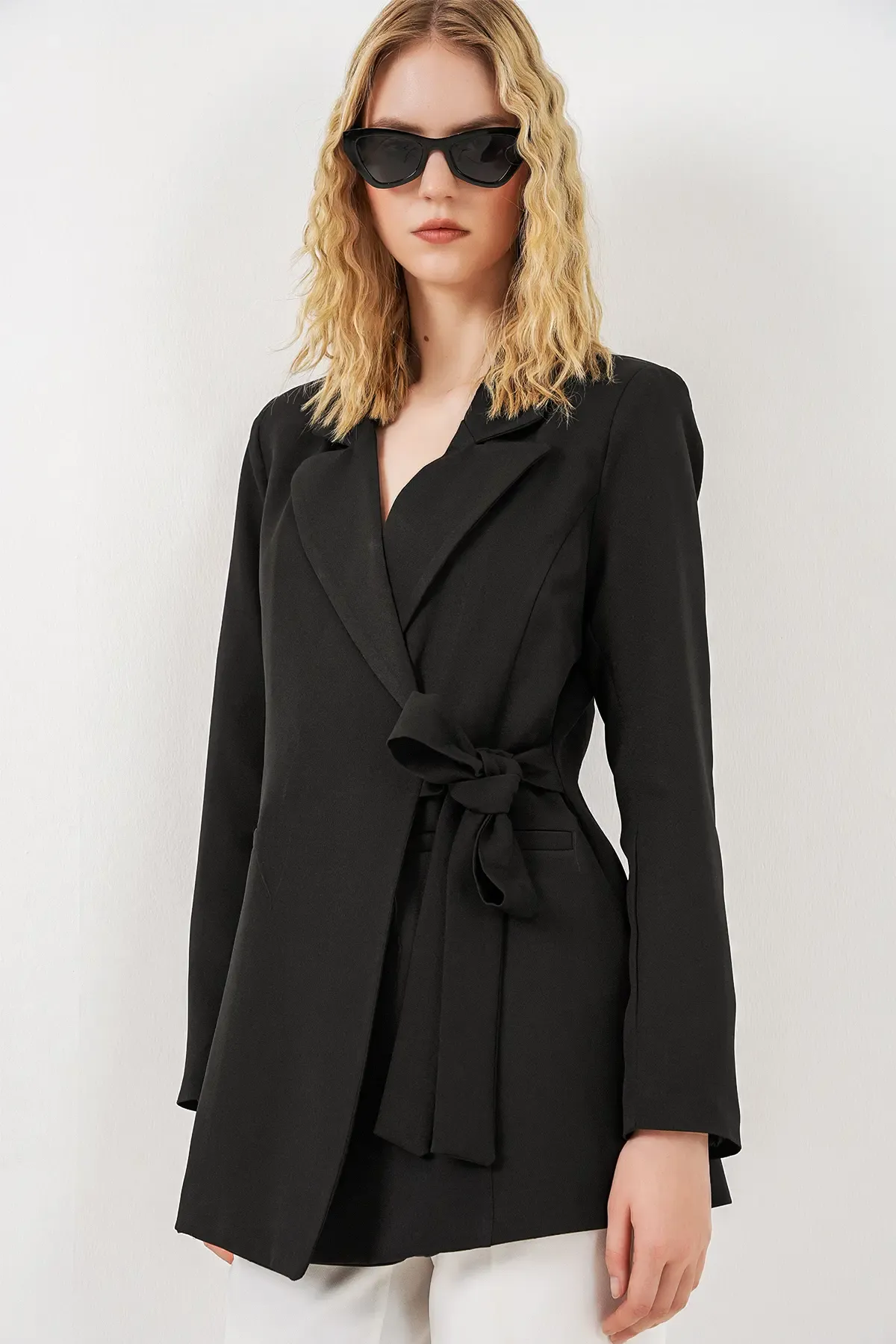 Kadın Yandan Bağlamalı Blazer Ceket 0750 - Siyah