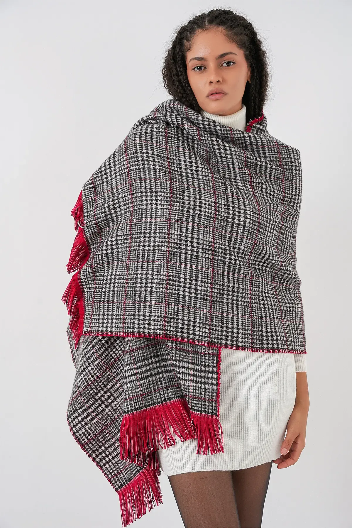 Kadın Yumuşak Dokulu Kalın Şal Atkı 15951 - Kırmızı