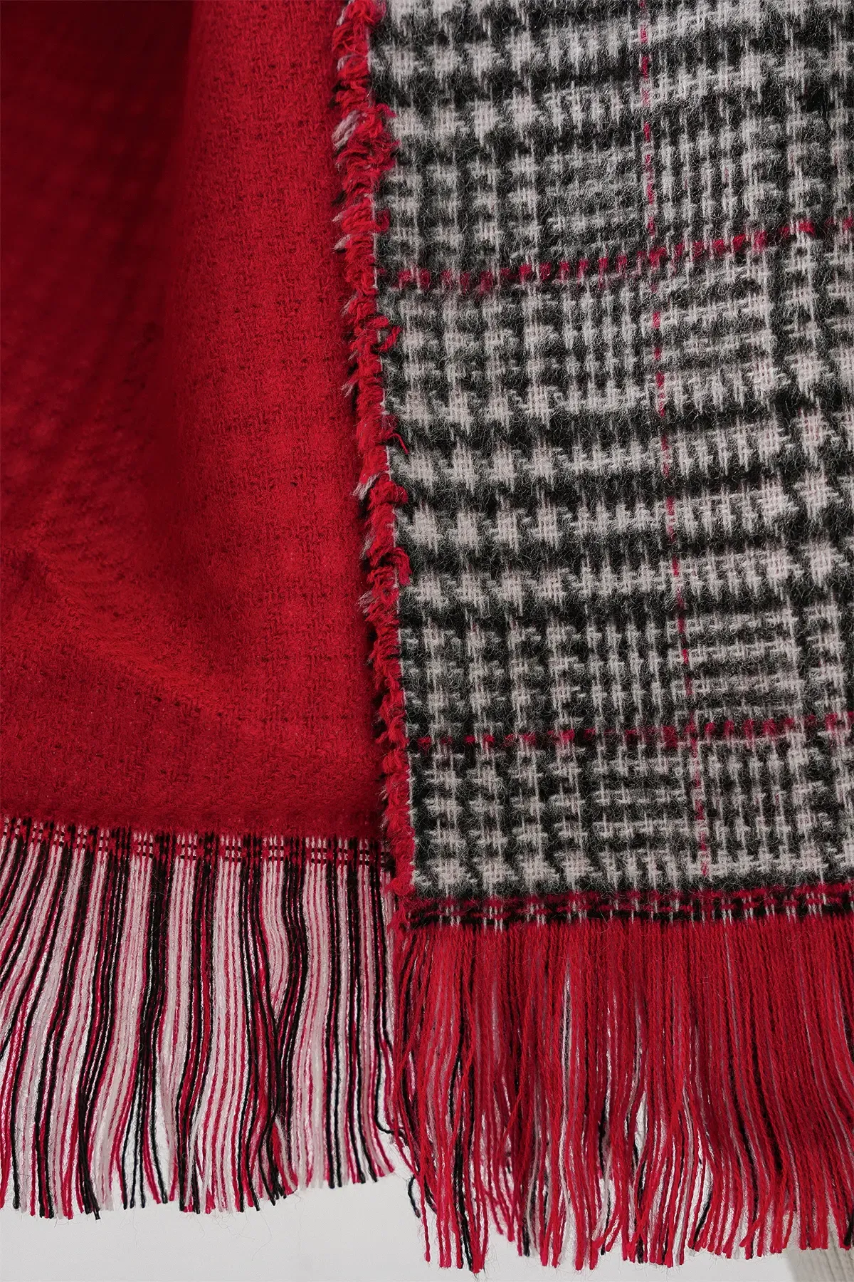 Kadın Yumuşak Dokulu Kalın Şal Atkı 15951 - Kırmızı