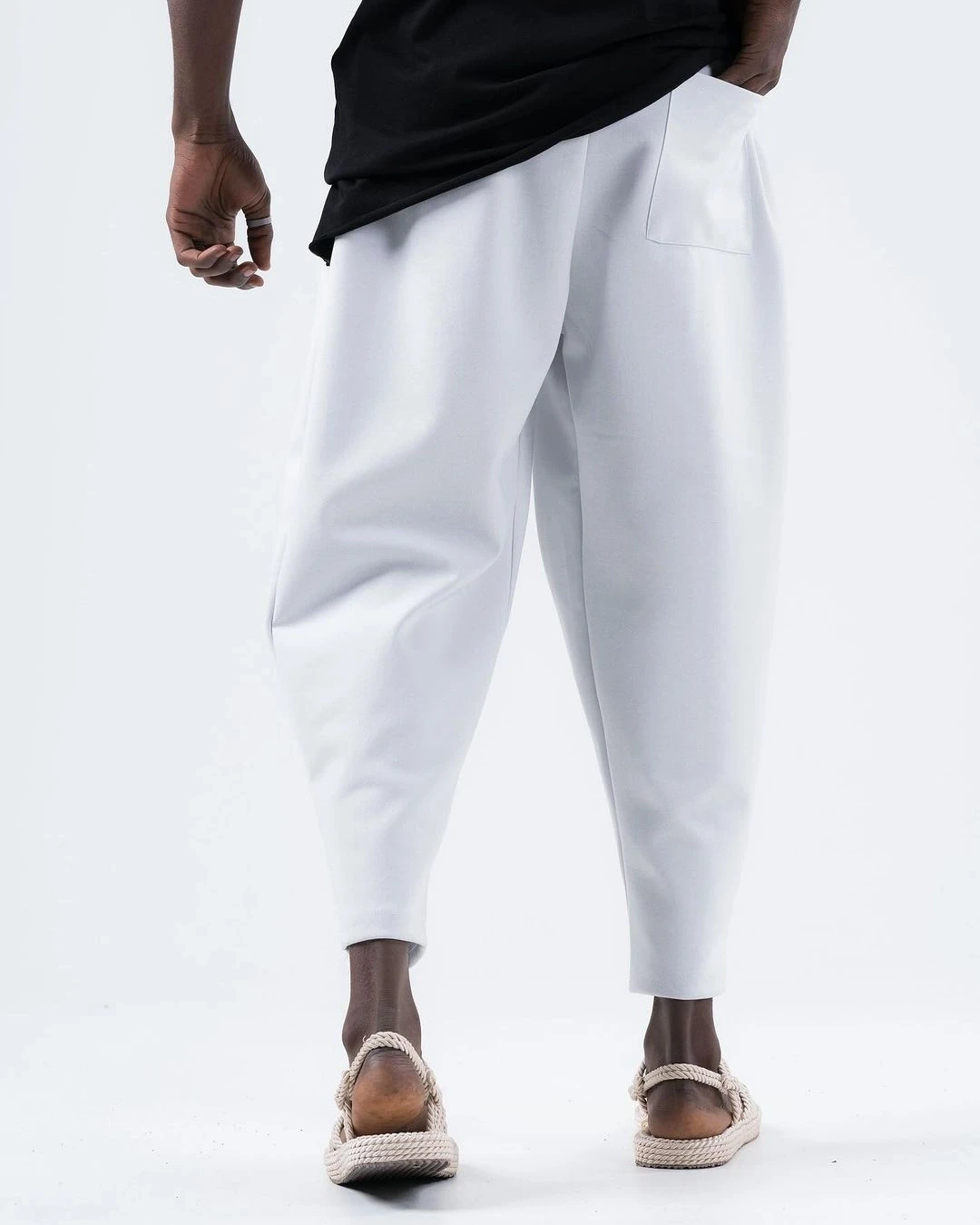 Erkek Beyaz Beli İp Bağlamalı Düz Kesim Cepli Pantolon Eşofman Altı HZL24S-MXC8948-26