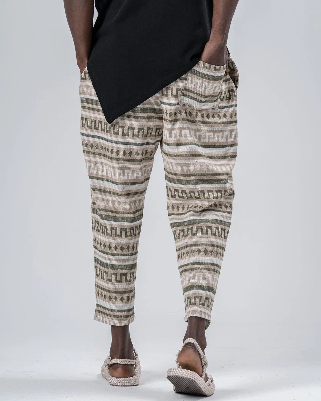 Erkek Bisküvi Haki Desenli Beli İp Bağlamalı Düz Kesim Pantolon Eşofman Altı HZL24S-MXC8948-202