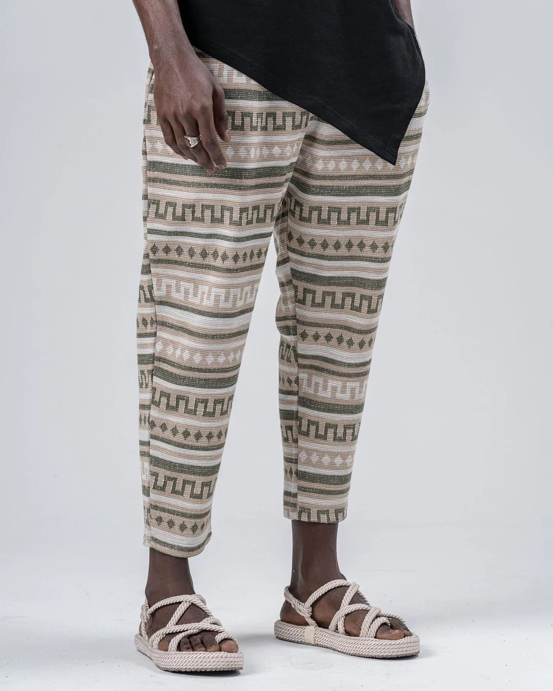 Erkek Bisküvi Haki Desenli Beli İp Bağlamalı Düz Kesim Pantolon Eşofman Altı HZL24S-MXC8948-202