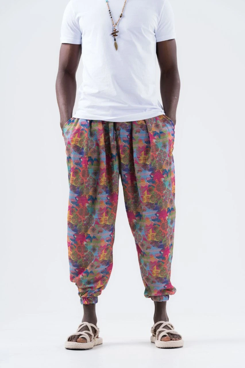 Erkek Çok Renkli Desenli Beli ve Paçası Lastikli Bol Kesim Jogger Eşofman Altı HZL24S-MXC8989-66