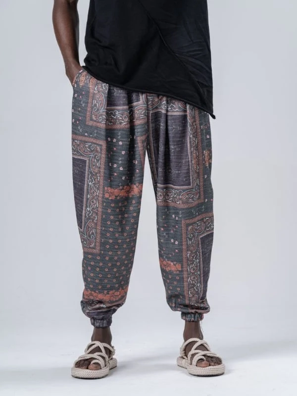 Erkek Zümrüt Bahem Desen Beli ve Paçası Lastikli Bol Kesim Jogger Eşofman Altı HZL24S-MXC8989-193