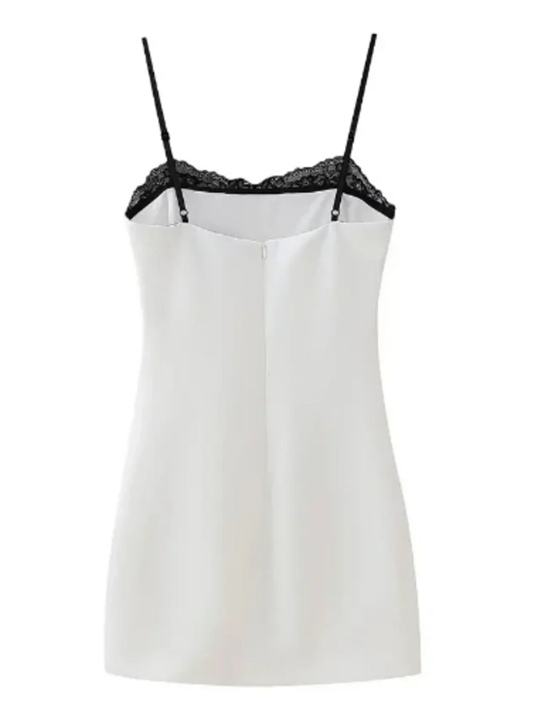 Kadın Beyaz İnce Askılı Dantel Detaylı İthal Atlas Mini Elbise HZL24S-FRY121911