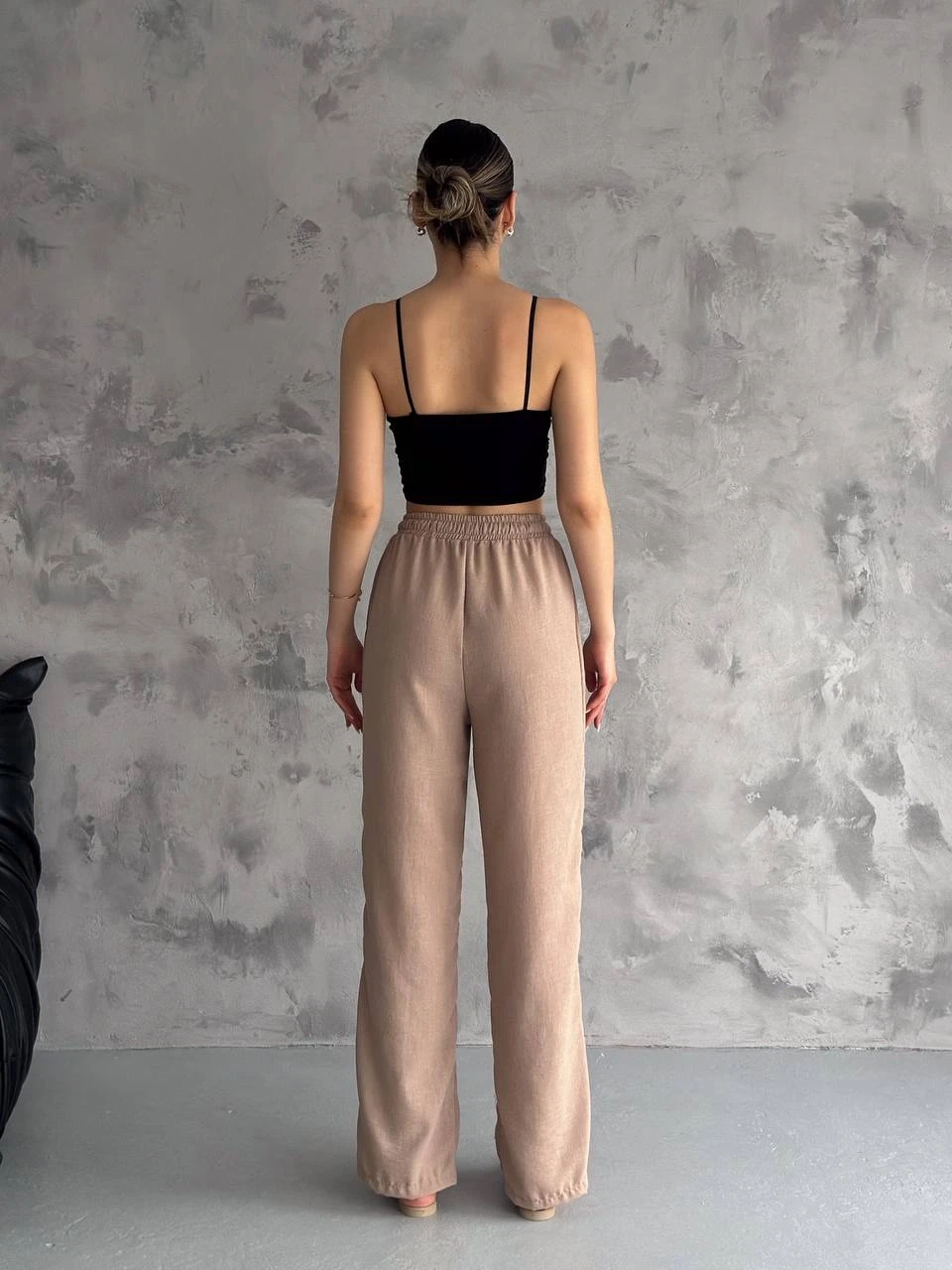 Kadın Bisküvi Lastikli Bel Yırtmaç Detaylı Cepsiz İthal Keten Astarsız Pantolon HZL24S-FRY121941