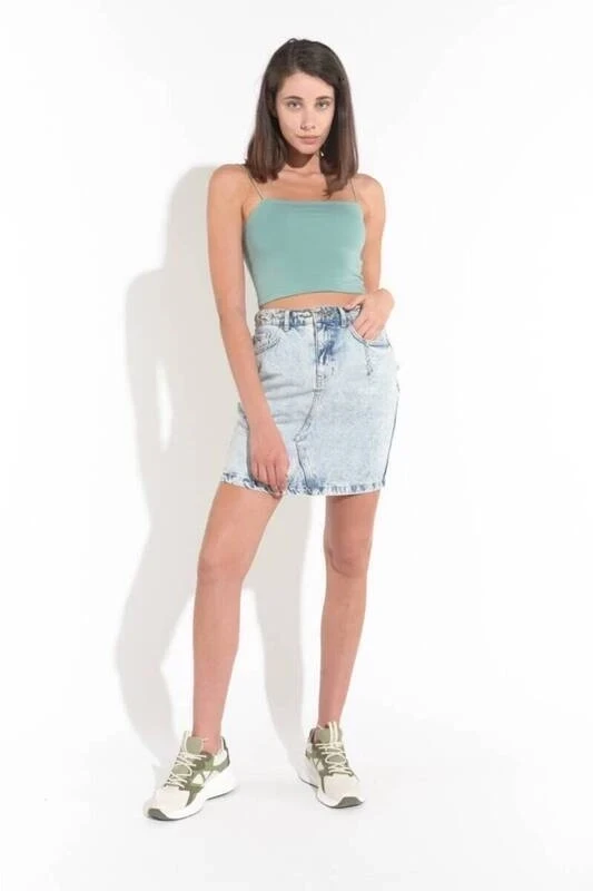 Kadın Çağla Yeşil İp Askılı Örme Büstiyer HZL24S-ZK12001