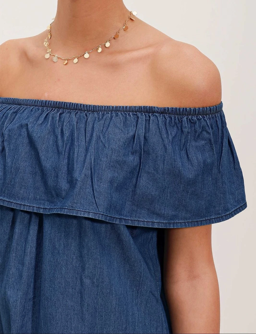 Kadın Denim Kolsuz Omzu Açık Carmen Yaka Jean Elbise HZL24S-BD114811