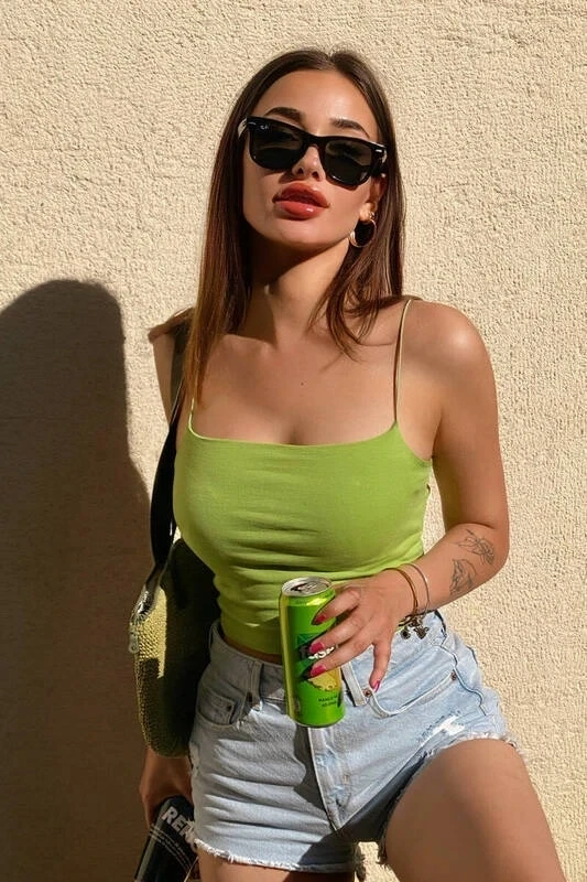 Kadın Fıstık Yeşil İp Askılı Örme Büstiyer HZL24S-ZK12001