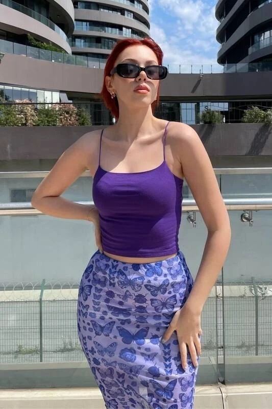 Kadın Mor İp Askılı Örme Büstiyer HZL24S-ZK12001