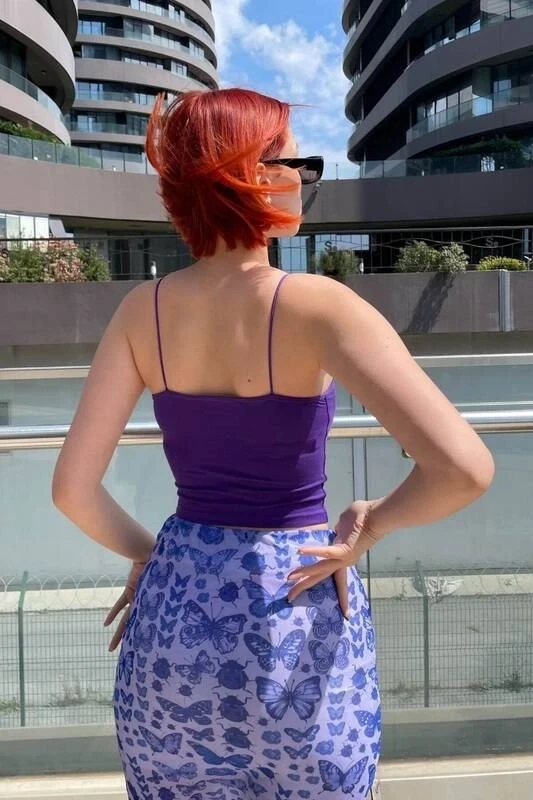 Kadın Mor İp Askılı Örme Büstiyer HZL24S-ZK12001