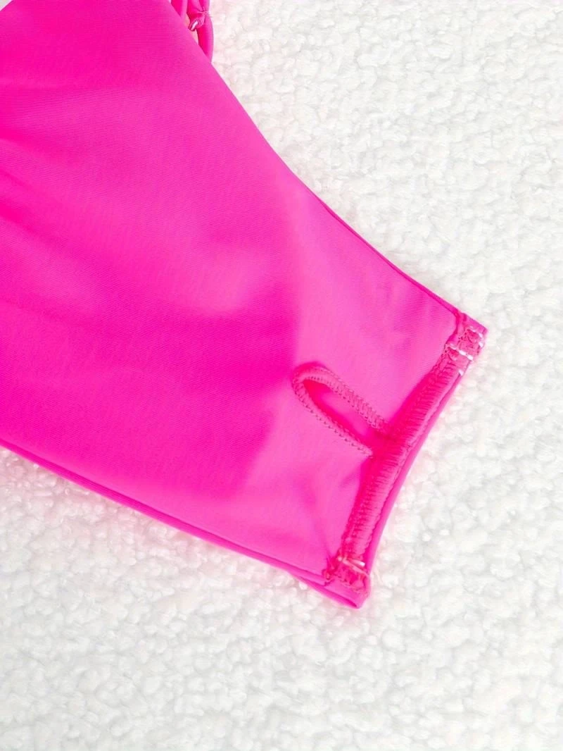 Kadın Neon Pembe İp Detaylı Astarlı V Kesim Üçgen Bikini Takım HZL24S-LC2234
