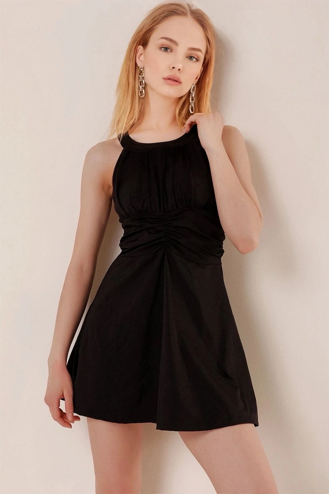 Kadın Siyah Şortlu Elbise Mayo HZL25S-AR19211