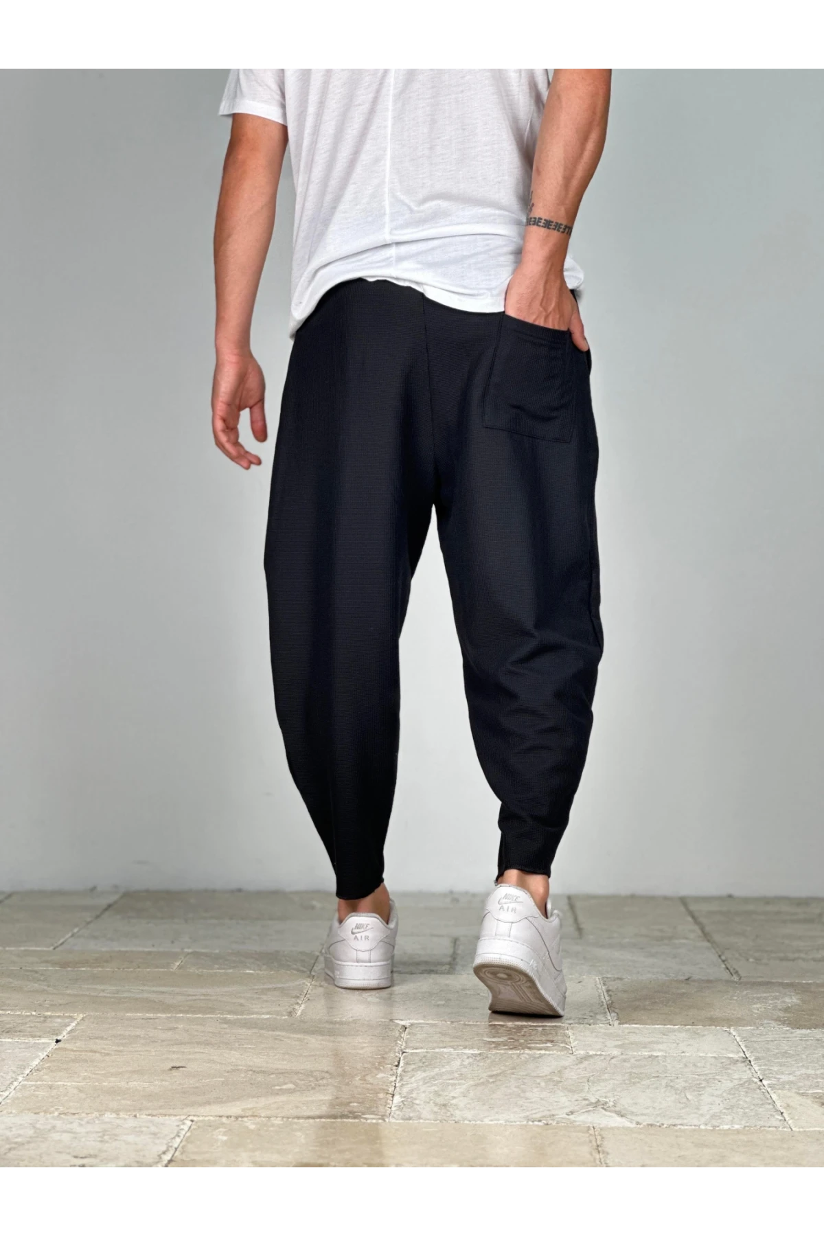Erkek Siyah Beli İp Bağlamalı Düz Kesim Cepli Pantolon Eşofman Altı HZL24S-MXC8948-29