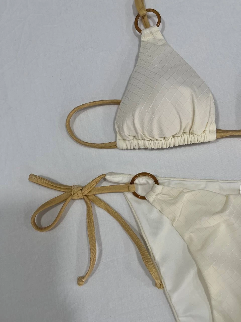 Kadın Açık Krem Halka Detaylı İp Bağlamalı Astarlı Bikini Takım HZL25S-AR1617