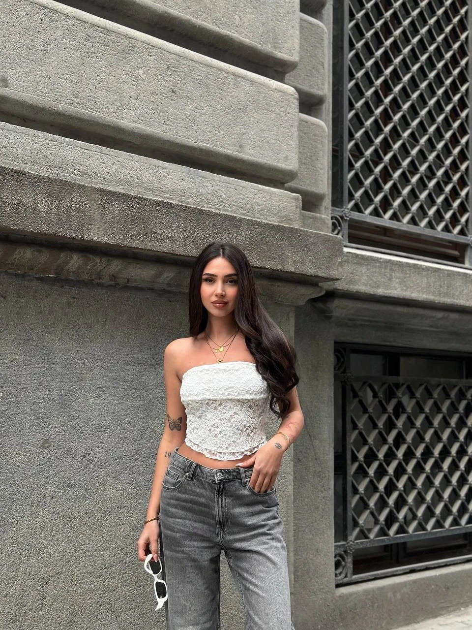 Kadın Beyaz Astarlı Dantel Straplez Bluz HZL25S-ZK11251