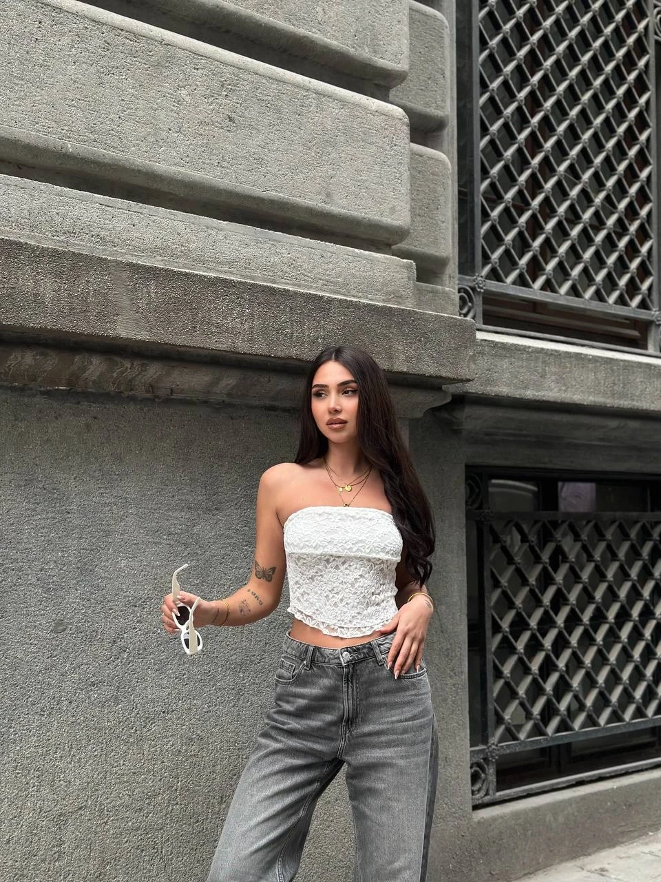 Kadın Beyaz Astarlı Dantel Straplez Bluz HZL25S-ZK11251