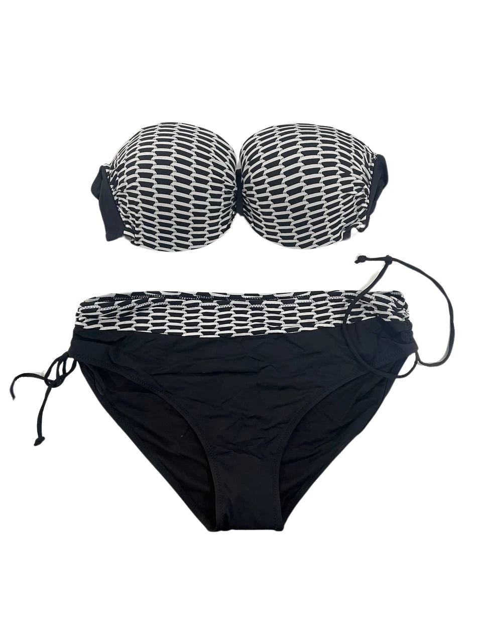 Kadın Beyaz Zincir Desenli Büyük Beden Astarlı Siyah Bikini Takım HZL25S-LC3303