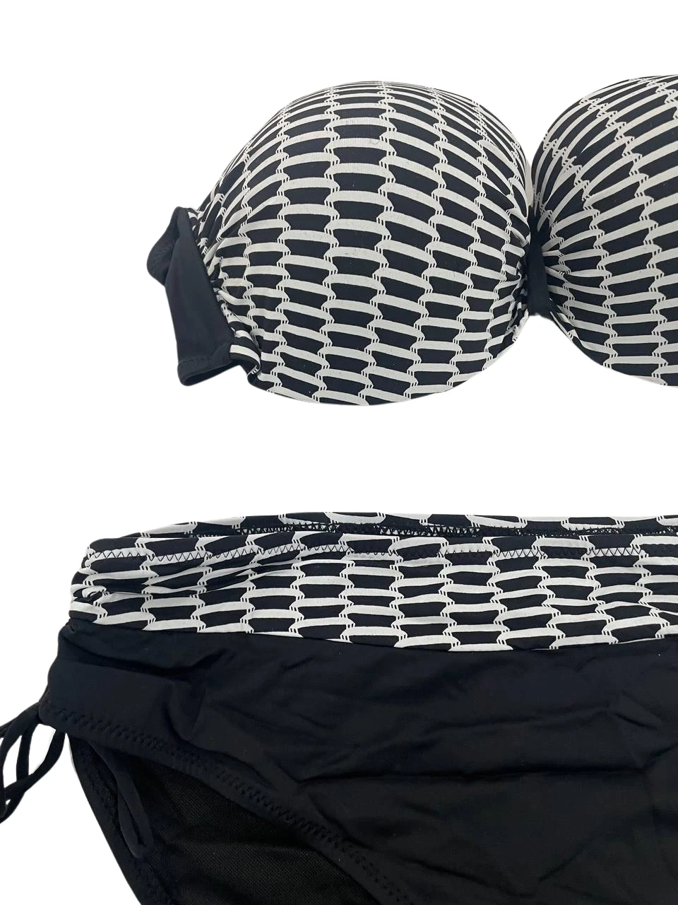 Kadın Beyaz Zincir Desenli Büyük Beden Astarlı Siyah Bikini Takım HZL25S-LC3303