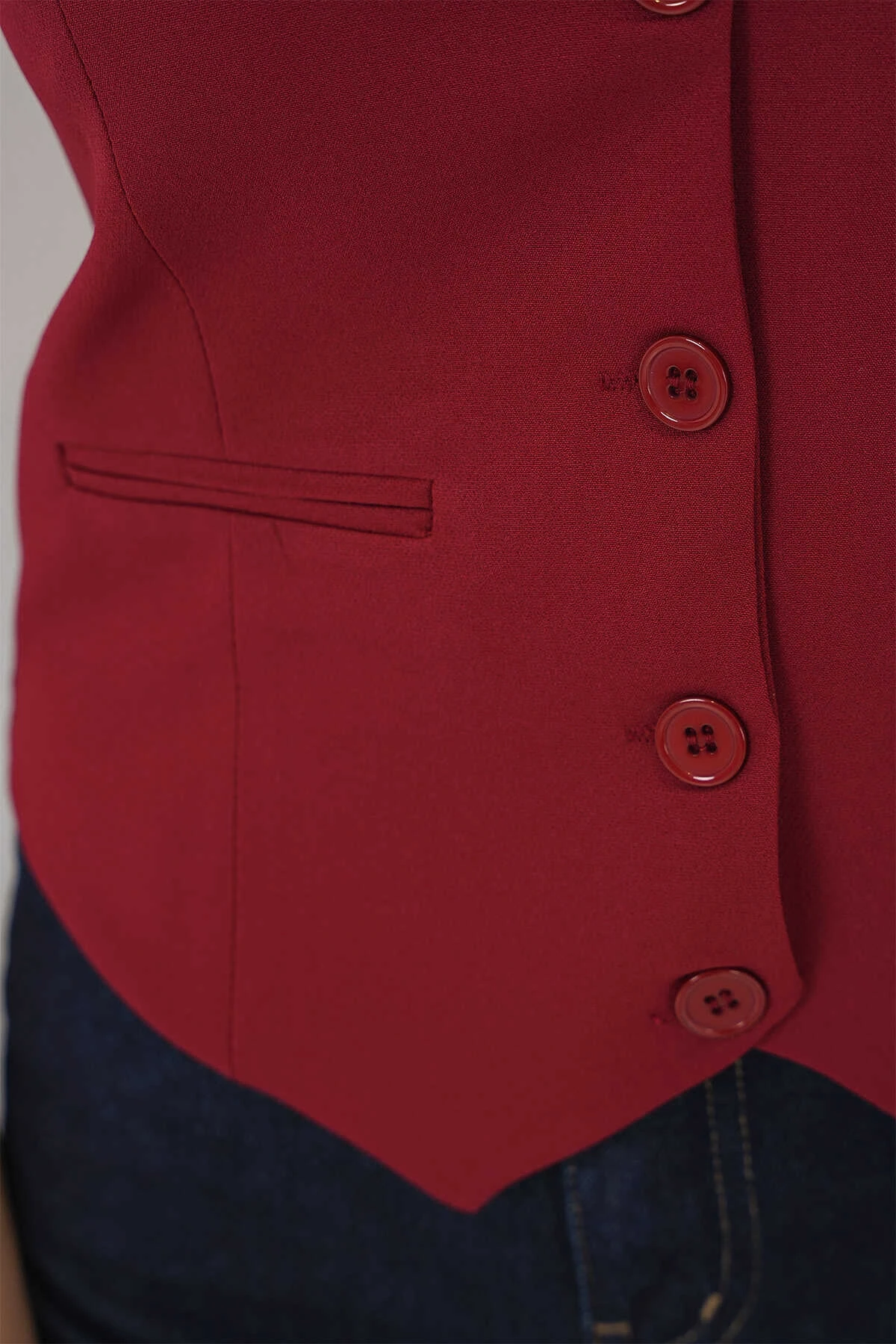 Kadın Bordo Düğmeli Astarlı Yelek HZL25S-BD167961